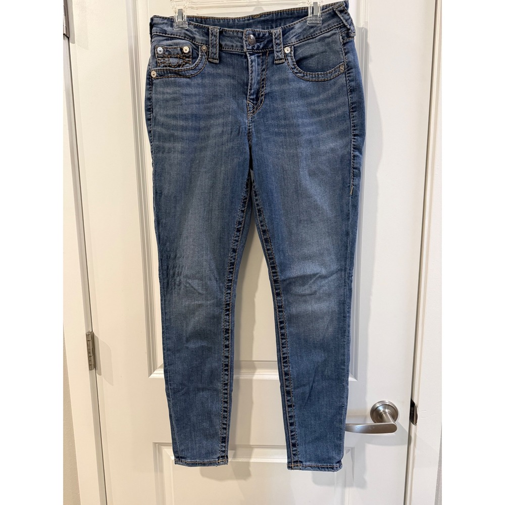 True Religion Women Mid Rise Skinny Jeans Medium Wash Blue Size 29 Stretch Denim